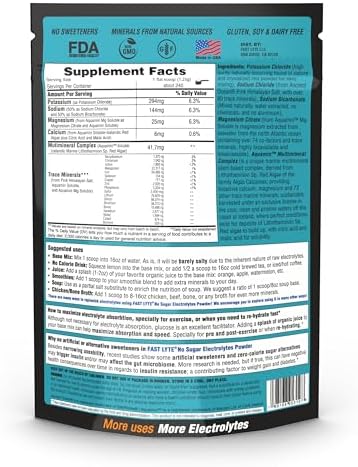 FAST LYTE No Sugar Electrolytes Powder in the Raw | Mix in Coffee, Soup, Juice, Water, Smoothies, Broth, Anything | No Sweeteners or Flavorings | Keto & Sugar Free | Non-GMO & Vegan