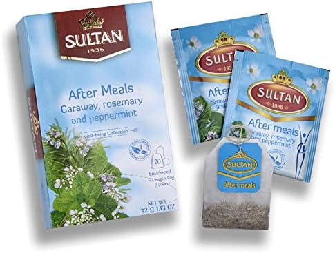 SULTAN TEA After Meals, Moroccan Green Tea with Caraway, Rosemary & Peppermint Herbal Green Teas (Single Pack - 20 Tea Bags)