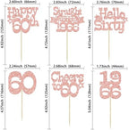 Ephlyn 30Pcs Happy 60th Birthday Cupcake Toppers Glitter Sixty Straight Outta 1966 Cupcake Picks Cheers to 60 Years Cake Decorations for Happy 60th Birthday Anniversary Party Supplies Rose Gold