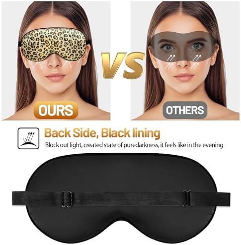 Sleep Mask, Silk Eye Mask for Sleeping with Adjustable Strap, Blindfold Eyeshade for Men & Women, Comfortable & Soft Eye Cover Eyeshade for Night Sleep (Leopard)