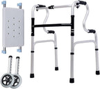 Walker for Seniors with Seat，Folding Adult Standard Walkers with 2 Front Wheels Lightweight Portable Walking Frame Height Adjustable Mobility Aid for Handicap Disabled