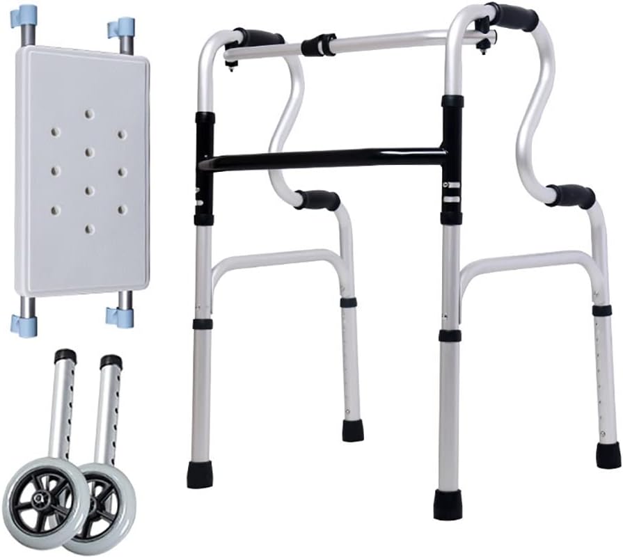 Walker for Seniors with Seat，Folding Adult Standard Walkers with 2 Front Wheels Lightweight Portable Walking Frame Height Adjustable Mobility Aid for Handicap Disabled