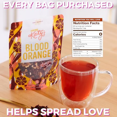 Katy’s Blood Orange Loose Tea - Hibiscus, Orange & Rose Hips - Loose Leaf Herbal Tea, Caffeine-Free, Sugar-Free - Hot or Cold Brew Tea - 30+ Cups - Woman-Owned - 3oz Pouch