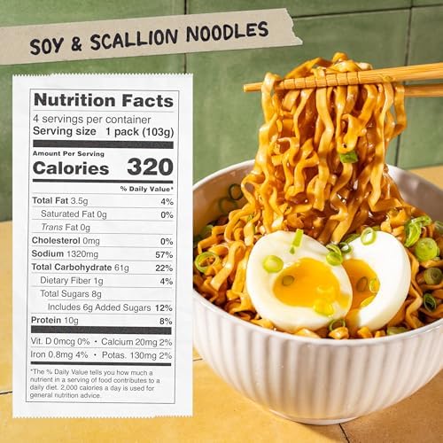 Momofuku Soy and Scallion Ramen Noodles by David Chang, 4 Pack of Restaurant Quality Air-Dried Instant Noodles Now with More Sauce & 10g of Protein