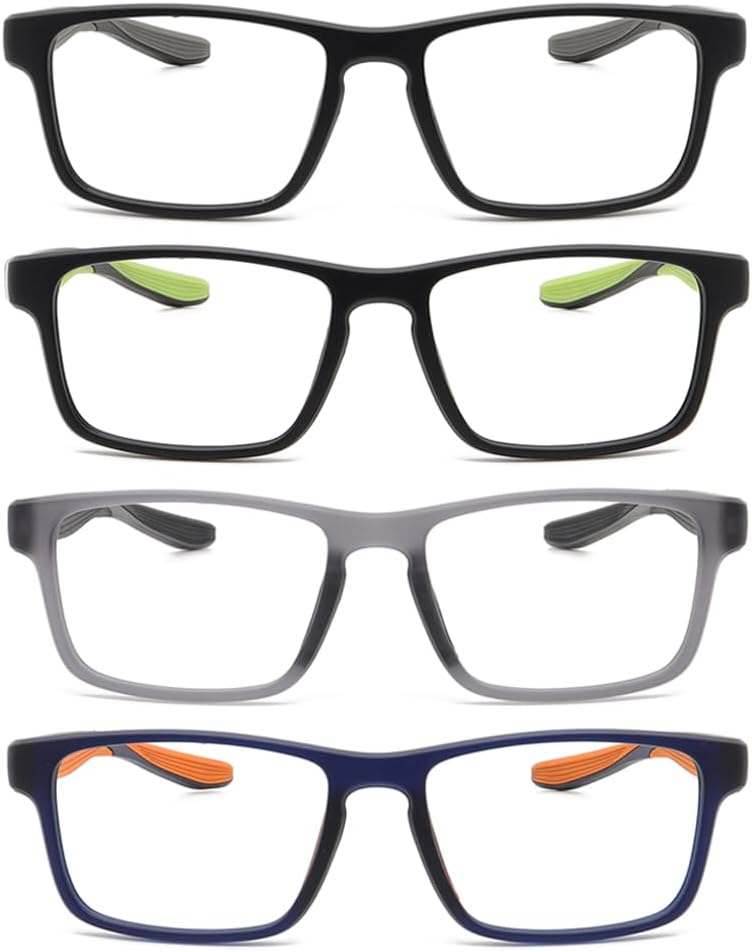 4 Pack Sport Reading Glasses for Women & Men, Computer Blue Light Blocking Comfort Fit Anti-Glare Readers
