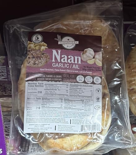 Bakery Garlic Naan Bread, Hand Stretched and Flame Baked, 4 Count, 29.99 oz