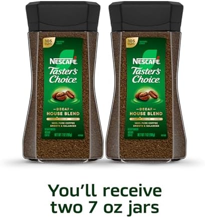 NESCAFÉ Taster's Choice Instant Coffee,Medium Light Roast Coffee,Decaf House Blend,(7 Oz Each),(Pack of 4)