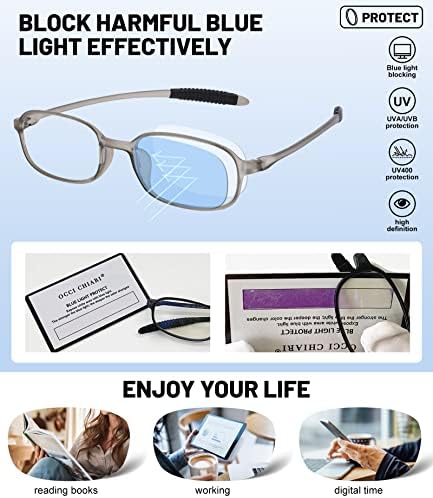 OCCI CHIARI 4 Pack Blue Light Blocking Reading Glasses 2.50 Strength Women Men UV Protection Readers 100 125 150 175 200 225 250 275 300 350 400 (Grey)