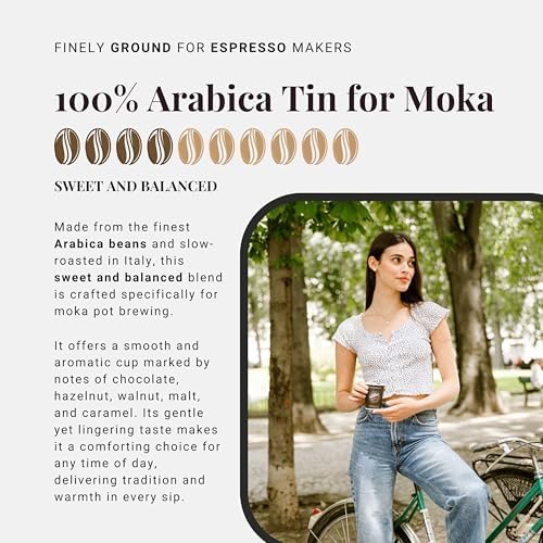 Caffe Vergnano Italian Finely Ground Espresso Coffee – 100% Arabica for Moka, Intensity Level 4 – Sweet & Balanced Blend Slow Roasted with Notes of Chocolate, Hazelnut, Caramel, 8.82 oz Tin