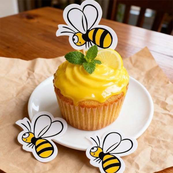 56 Pcs Edible Bees Cake Decorations, Wafer Paper Bumble Bee Cupcake Toppers for Honey Bee Baby Shower, Birthday Party Decorations