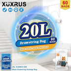 XUXRUS Small Black Bathroom Trash Bags 4 Gallon Drawstring Garbage Bags Unscented, Strong & Durable, Easy-Dispense, 60 Count Heavy Duty Garbage Bags for Bathroom Trash Can
