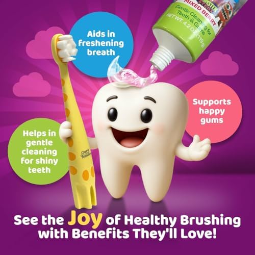 GuruNanda Kids Toothpaste for Toddlers with 10% Xylitol – Fluoride-Free, Mixed Berry Flavor, Safe if Swallowed, Gentle & Safe for Young Teeth & Gums, 4.2 oz