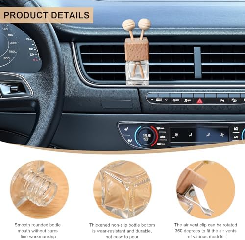 2PCS Car Diffuser Air Freshener Bottle, Refillable Empty Glass Perfume Bottles with Vent Clip, Universal Essential Oil Diffuser for Most Vehicles, Interior Car Accessories (2PCS)