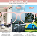 Photochromic Reading Glasses for Women Men, Womens Mens Full Reading Sun Glasses Variable Tinted Readers Grey Color Lens Pink Frame, +1.0