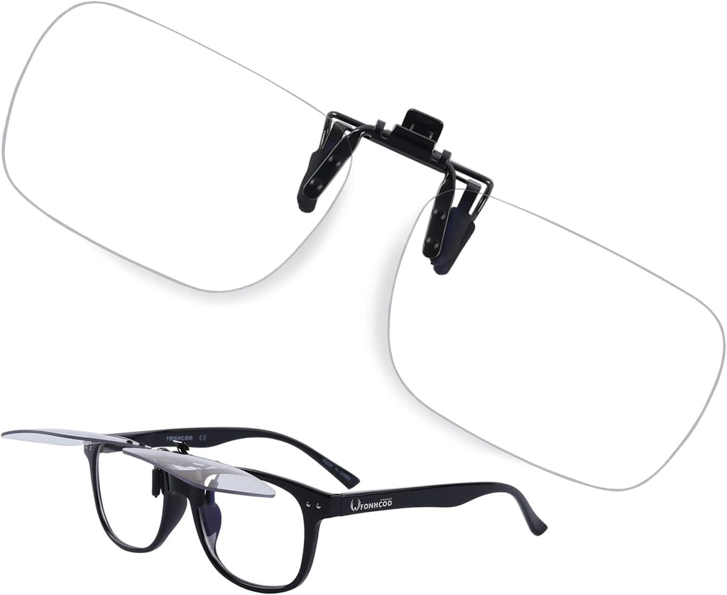FONHCOO Clip on Blue Light Blocking Glasses Womens Mens over Prescription Glasses Frameless Lens