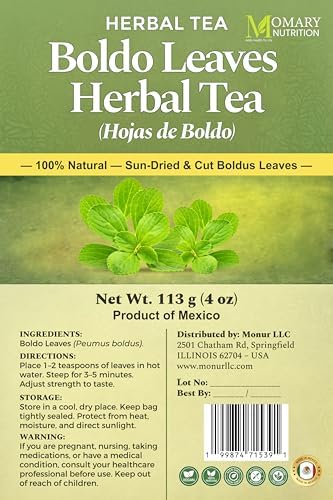 Boldo Leaves Herbal Tea — Hojas de Boldo (Peumus boldus) — Net Wt. 113 g (4 oz) — 100% Natural, Caffeine Free, Traditional Loose Leaf Boldus Herbal Infusion — Digestive & Liver Support — Sun-Dried