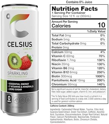 CELSIUS Sparkling Kiwi Strawberry, Sugar Free Energy Drink, 12 Fl Oz (Pack of 12)