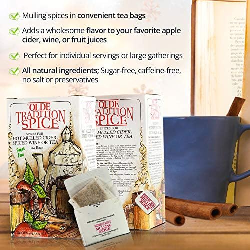 Olde Tradition Spice: Mulling Spices in Tea Bags for Apple Cider, Mulled Wine, Glühwein, Hot Toddy Holiday Drink - Sugar-Free & Caffeine-Free - 24 Count