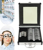 68PCS Optical Trial Lens Set Kit, Metal Rim Aluminum Optometry Kit Case Box Trial Frame, Ophthalmology Optometry Kit Trial Frame Optometry Optician Eye Test Glasses Ophthalmic Lenses, Black