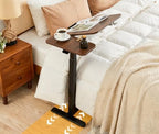 Overbed Bedside Table Tilt with Wheels, Medical Adjustable Height Hospital Bed Table,Standing Mobil Laptop Desk with Wheels Hospital Home Office (Tilt, Walnut Brown, 28" W x 16" D)