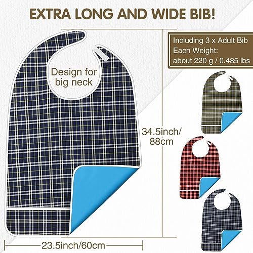 Toulite 3 Pcs Adult Bibs for Eating Extra Large Adult Bibs for Elderly Men Waterproof Adults Bib with Crumb Catcher