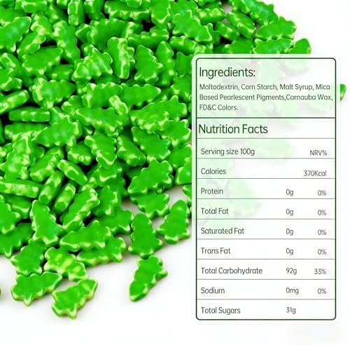Edible Green Sprinkles, Green Tree Sugar Sprinkles for Cake Decorating, Cupcake Toppers, Cookies, Edible Baking Cake Decorations, Easter Party Holiday Supplies, 180g/6.35oz