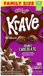 Kellogg's Krave, Breakfast Cereal, Double Chocolate, Filling Made with Real Chocolate, Family Size, 16.7oz Box