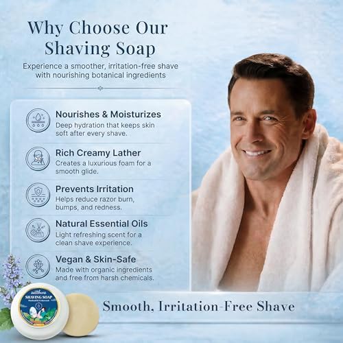 Satthwa Organic Shaving Soap Puck infused with Patchouli & Cedarwood | Create the Perfect Lather | Excellent for Silky Smooth Shaves | Hydrates and Shields, 50g (1.7oz)
