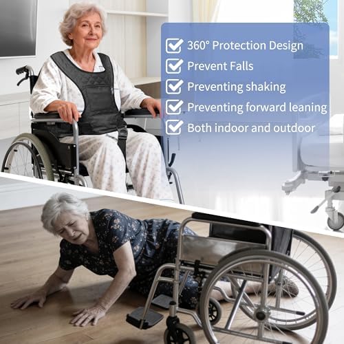 MDSTOP Wheelchair Harness for Adults, Anti-Slip Wheelchair Safety Belt, Safety Belt for Elderly, Adjustable Secure Buckle, Torso Support Vest Restraint for Patient, Disabled, Paralyzed (Black)