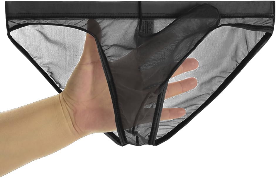 Men's See Through Mesh Briefs Elephant Nose Separate Pouch Bikini Underwear Transparent Briefs