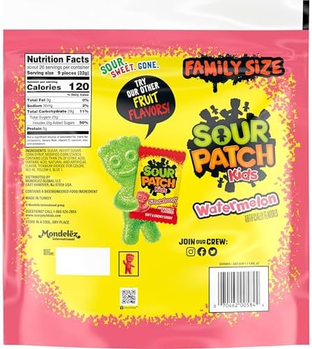 SOUR PATCH KIDS Watermelon Soft & Chewy Gummy Candy, Family Size, Bulk Candy, 1.8 lb