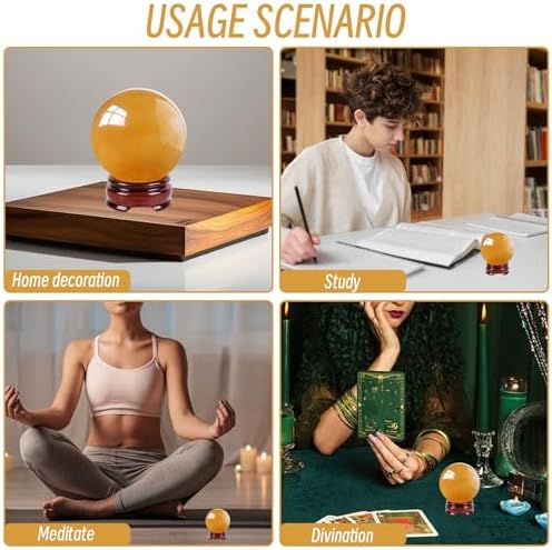 Crystal Sphere 2.36 Inch Natural Citrine Crystal Ball Feng Shui Sphere Sculpture Figurine with Stand for Home Desk Decor
