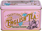 New English Teas Vintage Victorian Tea Tin with 40 Fine 1869 Blend English Teabags (Pink)