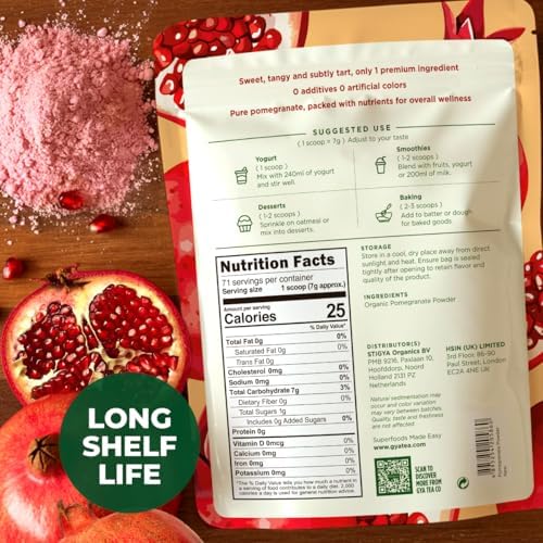 Gya Tea Co Organic Pomegranate Powder 1.1lb (17.64 Oz) - Antioxidant Rich Superfood for Drinks, Baking - Immunity & Energy Boost - Fresh Natural Whole Fruit - Non-GMO, Gluten-Free, Sugar-Free