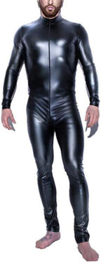 Faux Leather Bodysuit for Men Club Night Catsuit Shiny Sexy Lingerie