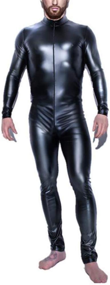 Faux Leather Bodysuit for Men Club Night Catsuit Shiny Sexy Lingerie