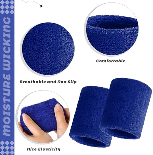 Bememo 24 Pcs Wrist Sweatbands Bulk Sports Wrist Bands for Men Women Breathable Athletic Tennis Wristbands Stretchy Absorbent Cotton Terry for Basketball, Baseball, Gym, Working Out