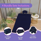 Massage Table Sheets Set – 3 Piece 4 Set, Microfiber Spa Bed Sheets, Cotton-Feel Massage Bed Cover, Wrinkle & Oil Resistant, Soft Accessories for Estheticians – Dark Blue