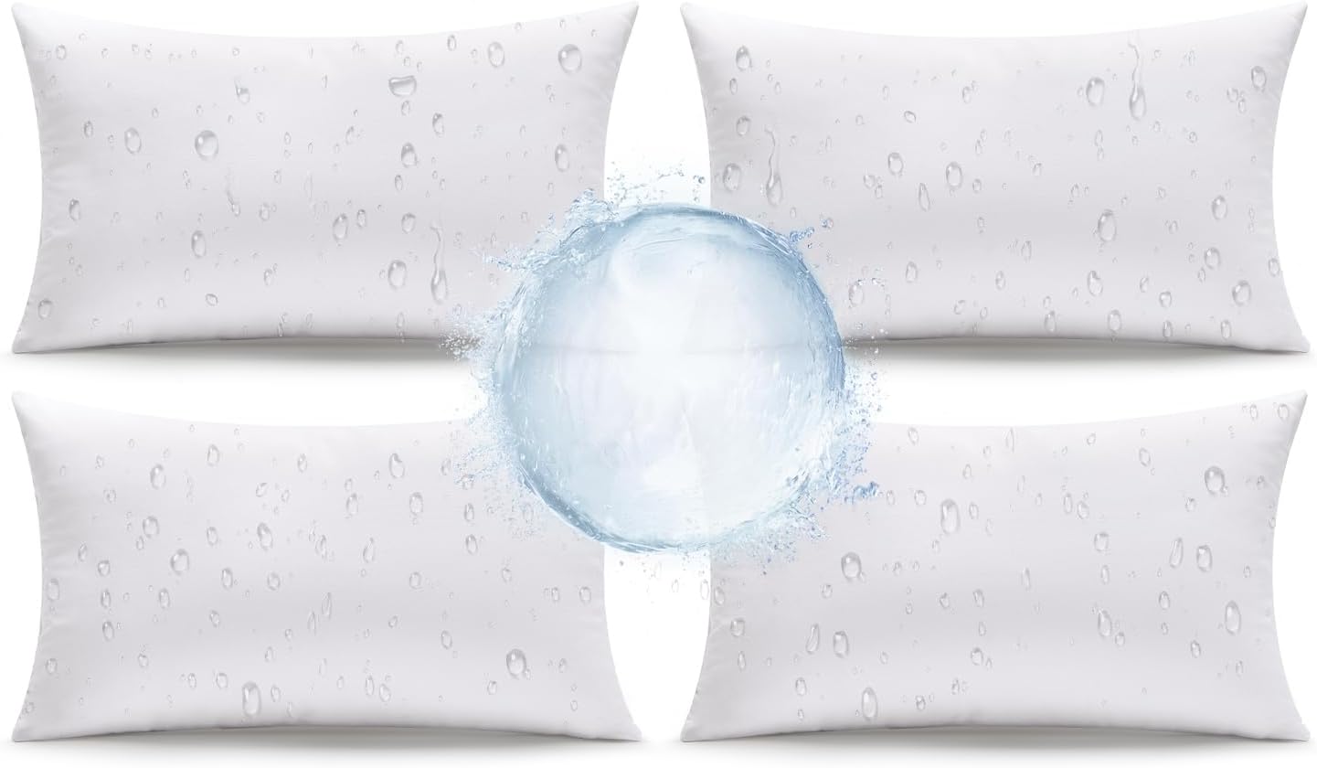 MIULEE 12x20 Outdoor Pillows,Set of 4 Throw Pillows Waterproof,Soft Support Throw Inserts Decorative Water Resistant for Patio Furniture and Garden