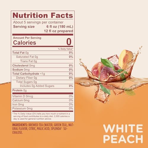SPLENDA Premium White Peach Tea 1:1 Concentrate, Zero Sugar, Gluten Free, Real Brewed Tea, 32 Fl Oz