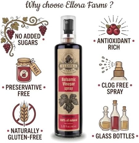 Ellora Farms, Balsamic Vinegar in glass spray bottle, Clog-free, Single Origin Greece, all-natural, 3.38 oz, Pack of 2