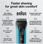 Braun Electric Series 3 Razor with Precision Trimmer, Rechargeable, Wet & Dry Foil Shaver for Men, Blue/Black, 4 Piece