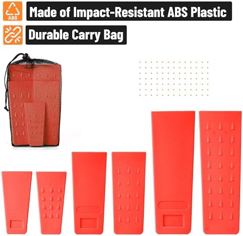 UNCO- Tree Felling Wedges with Spikes, 6 pcs, 5.5", 8" & 10", Orange Wedges with Storage Bag, Splitting Wedge, Plastic Wedges for Tree Cutting, Logging Tools and Equipment, Chainsaw Wedges for Trees