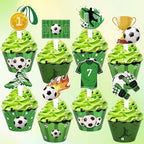 48 Pack Soccer Cupcake Toppers and Wrappers, Soccer Ball Party Cake Decoration for Sport Theme Birthday Party Baby Shower Supplies