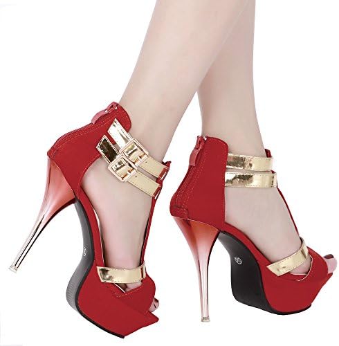 GATUXUS Open Toe Women Platform High Heel Shoes Strappy Pump for Party Prom
