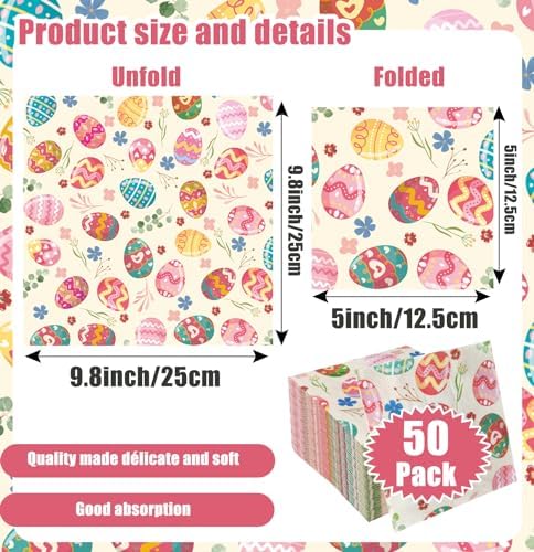 SietDESEO 50 Pieces 3-ply Easter Napkins Disposable Folded 5 x 5 Inches Cocktail Napkins Paper Napkins for Dinner Kitchen Bathroom Easter Party Napkins