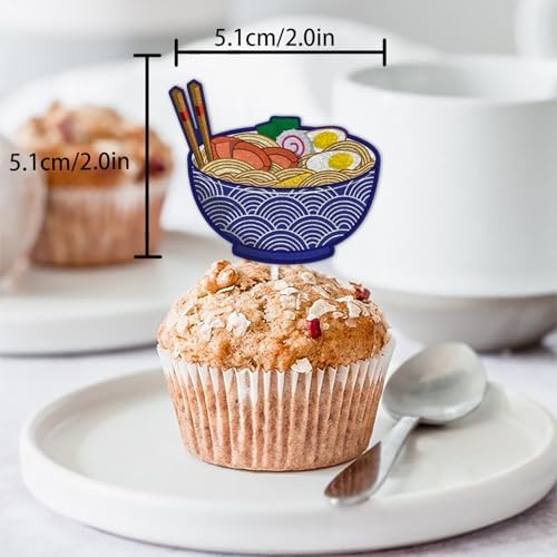 18pcs Glitter Dessert Cupcake Topper Pick for Japanese Food Noodle Theme Decor Supplies Baby Shower Men Woman Happy Birthday Party Decorations