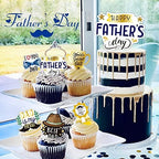 Father's Day Cupcake Toppers 48pcs Happy Fathers Day Cake Toppers I Love My Dad Best Dad Cupcake Picks with Beard Tie Signs for Father's Day Party Cupcake Decorations