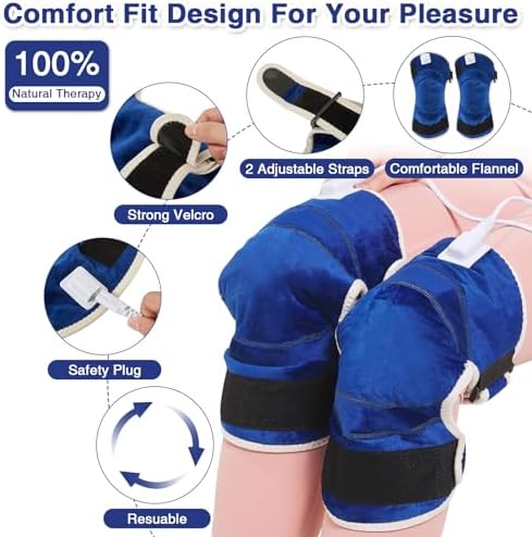 AOBOCO 1 Pair Heating Pad for Knee Pain Relief & Arthritis - Upgrade Heated Knee Wraps 30s Fast Heat - Knee Braces for Knee Treatment Men and Women Auto Shut Off & 86℉-158℉
