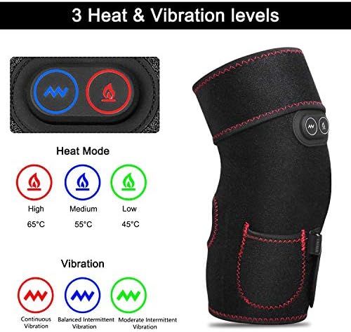 Heated Knee Brace Wrap, 3 Adjustable Heat and Vibration Massager for Arthritis Knee Pain Relief Massaging Knee Pad with AC Adapter (No Battery)